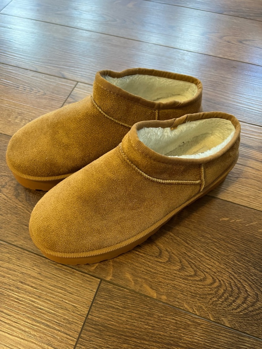Cozy Faux-Suede Slip-On Slippers in Camel